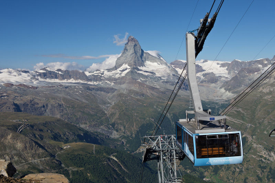 Rothorn Gondola Zermatt and view to Matterhorn and mountains