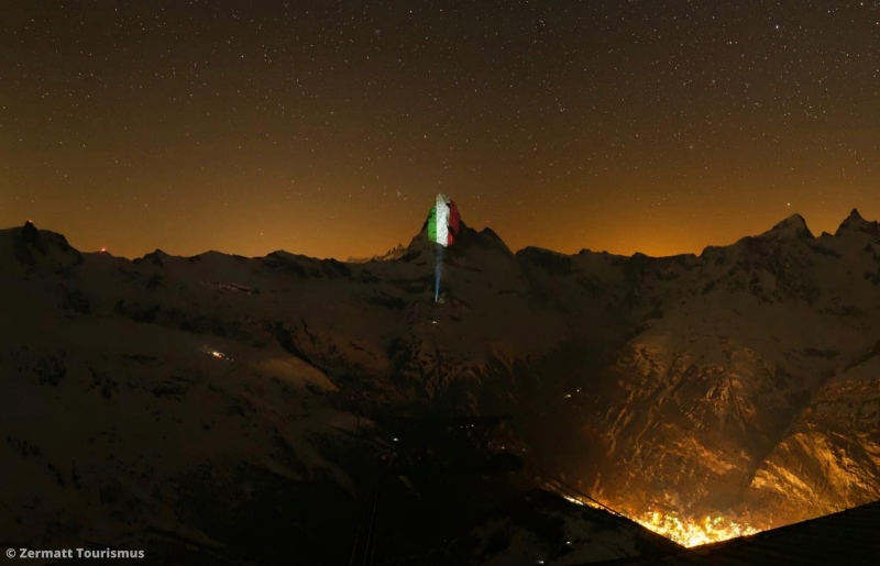 Matterhorn illuminated during the corona pandemic